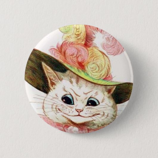 Witte kat glimlachen met Pet Ronde Button 5,7 Cm (Voorkant)