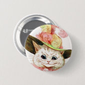 Witte kat glimlachen met Pet Ronde Button 5,7 Cm (Voorkant /achterkant)