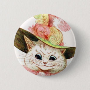 Witte kat glimlachen met Pet Ronde Button 5,7 Cm