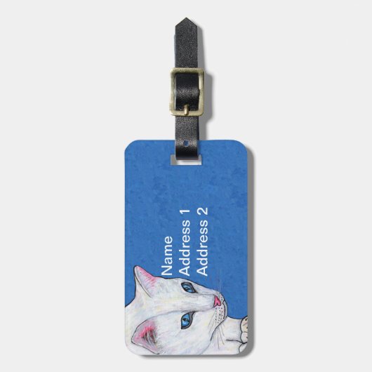  Witte Kat Heldere Lichtblauwe ogen Bagagelabel (Voorkant verticaal)