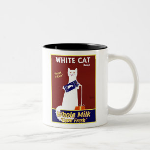 Witte kat hele melk tweekleurige koffiemok