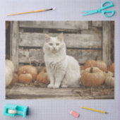 Witte Kat Herfst Pompoenen Decoupage Tissuepapier (Craft)