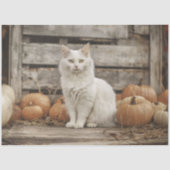 Witte Kat Herfst Pompoenen Decoupage Tissuepapier (Voorkant)