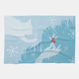 Witte kat & Holly, ijsblauw, theehanddoek Theedoek