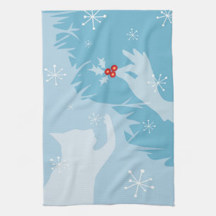 Witte kat & Holly, ijsblauw, theehanddoek Theedoek