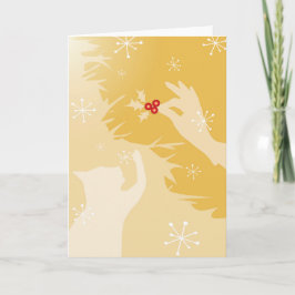 Witte Kat & Holly, in goud, Kerstkaart Kaart