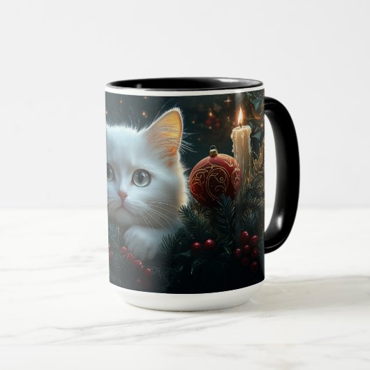 Witte kat houdt van kerstcadeau Mok voor mama, pap (Voorkant rechts)