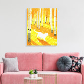 Witte kat in Aspen Forest Illustratie Kunst Canvas Afdruk (Insitu (Woonkamer))