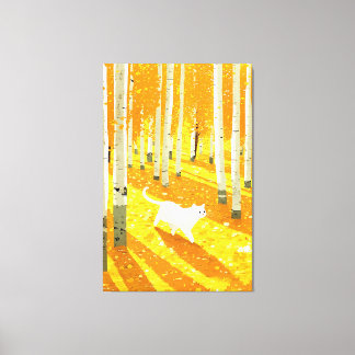 Witte kat in Aspen Forest Illustratie Kunst Canvas Afdruk