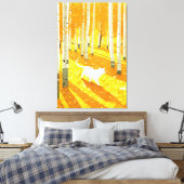 Witte kat in Aspen Forest Illustratie Kunst Canvas Afdruk (Insitu (Slaapkamer))