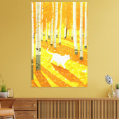 Witte kat in Aspen Forest Illustratie Kunst Canvas Afdruk (Insitu (Woonkamer))