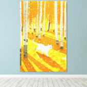 Witte kat in Aspen Forest Illustratie Kunst Canvas Afdruk (Insitu (Houten vloer))