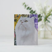 Witte kat in bloemen collage briefkaart (Staand voorkant)