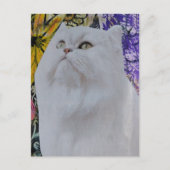 Witte kat in bloemen collage briefkaart (Voorkant)