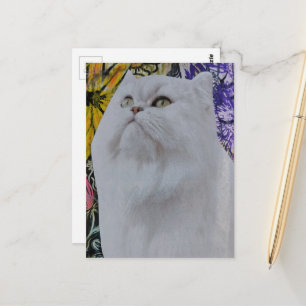 Witte kat in bloemen Mixed Media collage Briefkaart