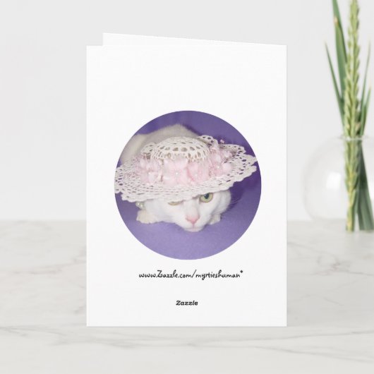Witte Kat in Bonnet Feestdagen Kaart (Achterkant)