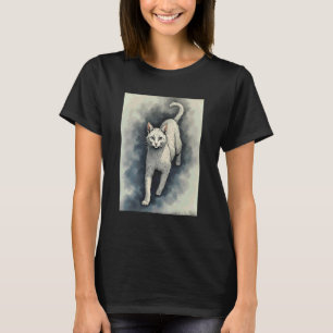 Witte kat in Chinese inkt tekening stijl T-shirt