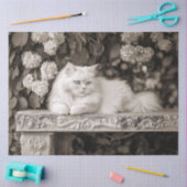 Witte kat in de bloementuin Decoupage Tissuepapier (Craft)
