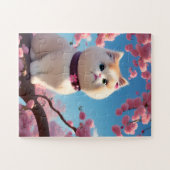 Witte kat in de lente legpuzzel (Horizontaal)