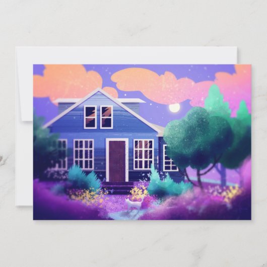 Witte kat in de nachttuin feestdagenkaart (Voorkant)