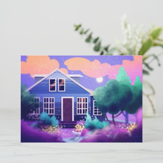 Witte kat in de nachttuin feestdagenkaart (Staand voorkant)