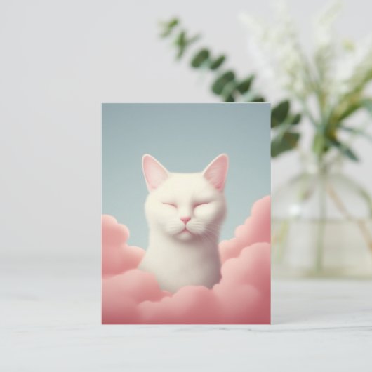 Witte kat in de wolken briefkaart (Staand voorkant)