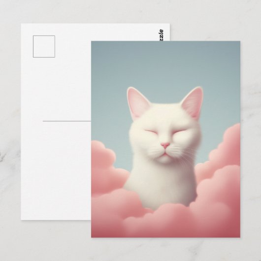 Witte kat in de wolken briefkaart (Voorkant / Achterkant)