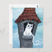Witte kat in een Briefkaart van de Fairy Tale Towe (Voorkant / Achterkant)