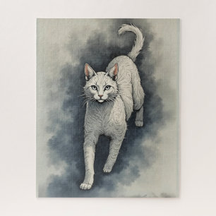 Witte kat in een Chinese inkttekenstijl Legpuzzel