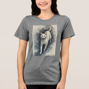 Witte kat in een Chinese inkttekenstijl Tri-Blend Shirt