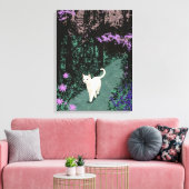 Witte kat in een oud bos canvas afdruk (Insitu (Woonkamer))