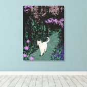 Witte kat in een oud bos canvas afdruk (Insitu (Houten vloer))