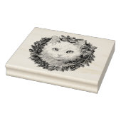 Witte Kat in Kerstmiskrans Waterverf het Schildere Rubberstempel (Stempel)