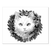 Witte Kat in Kerstmiskrans Waterverf het Schildere Rubberstempel (Afrduk)