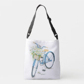 Witte kat in madeliefjes op fiets crossbody tas (Achterkant)