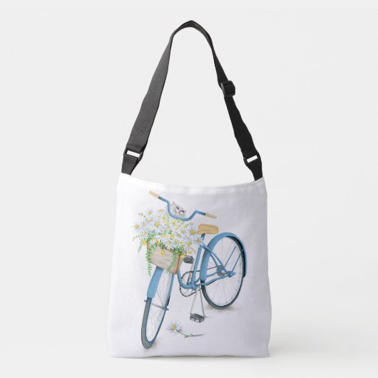 Witte kat in madeliefjes op fiets crossbody tas (Voorkant)