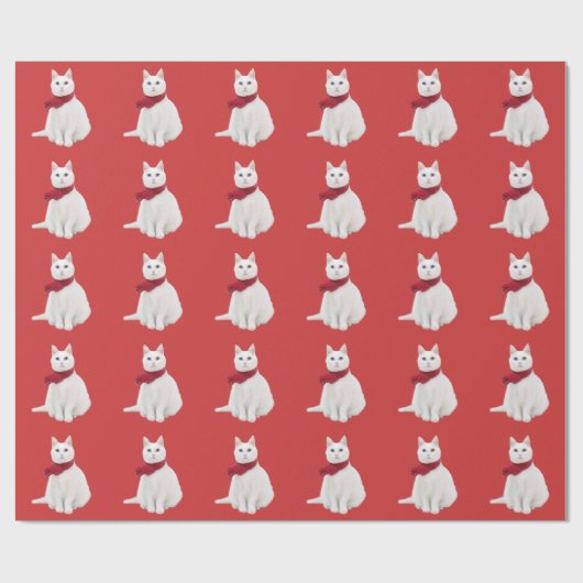 Witte kat in Red Scarf Cadeaupapier (Vlak)