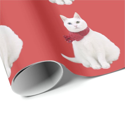 Witte kat in Red Scarf Cadeaupapier (Rol Hoek)