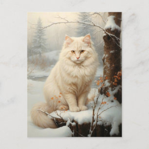 witte kat in sneeuw - Perzisch olieverfschilderij Briefkaart