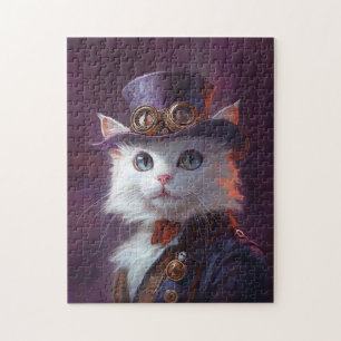 Witte kat in Steampunk kostuum Legpuzzel