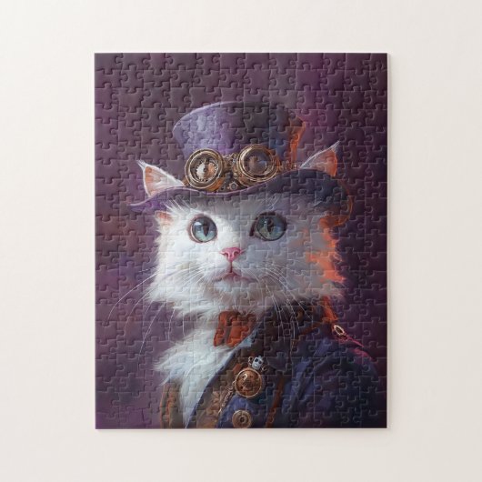 Witte kat in Steampunk kostuum Legpuzzel (Verticaal)