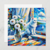 Witte kat in venster sill kijken uit op de oceaan (Voorkant / Achterkant)