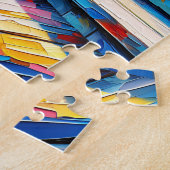 Witte kat in venster sill kijken uit op de oceaan legpuzzel (Zijkant)