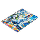 Witte kat in venster sill kijken uit op de oceaan notitieboek (Linkerzijde)