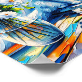 Witte kat in venster sill kijken uit op de oceaan poster (Hoek)