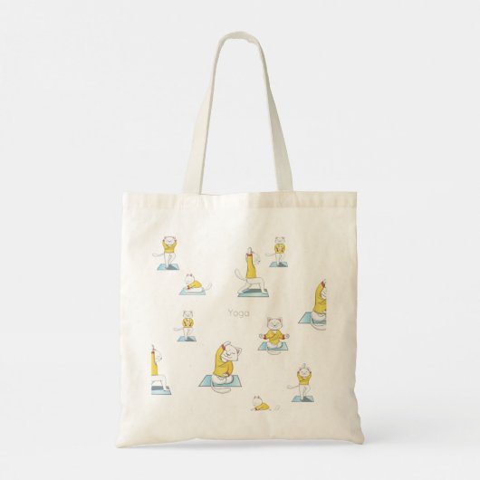 Witte kat in verschillende Yoga Poses Tote Bag (Achterkant)