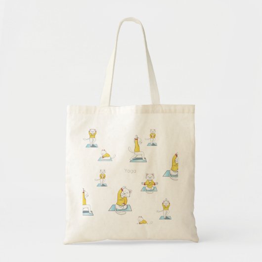 Witte kat in verschillende Yoga Poses Tote Bag (Voorkant)