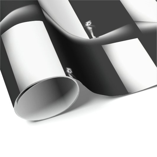 Witte kat in zwarte schaduw cadeaupapier (Rol Hoek)