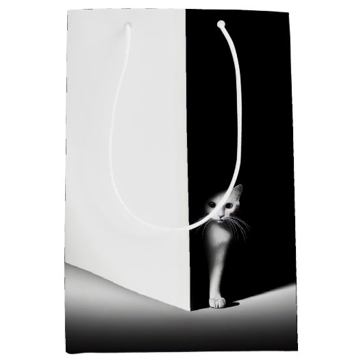 Witte kat in zwarte schaduw medium cadeauzakje (Voorkant)