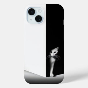 Witte kat in zwarte schaduwen iPhone 15 case